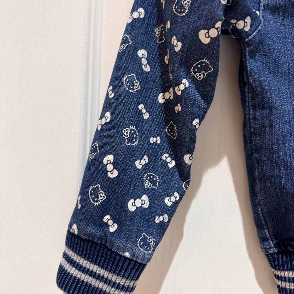 Vtg Kids Girls Hello Kitty 5T Denim Bomber Jacket Blue Sequin Bow Zipper Charm - Picture 10 of 16
